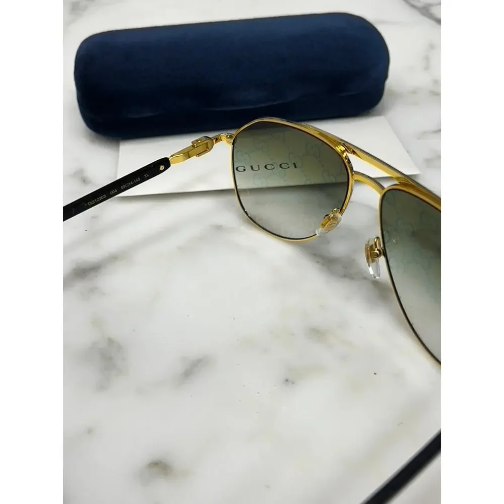 NEW Gucci GG1220S Mirrored Logo Gold Sunglasses $550